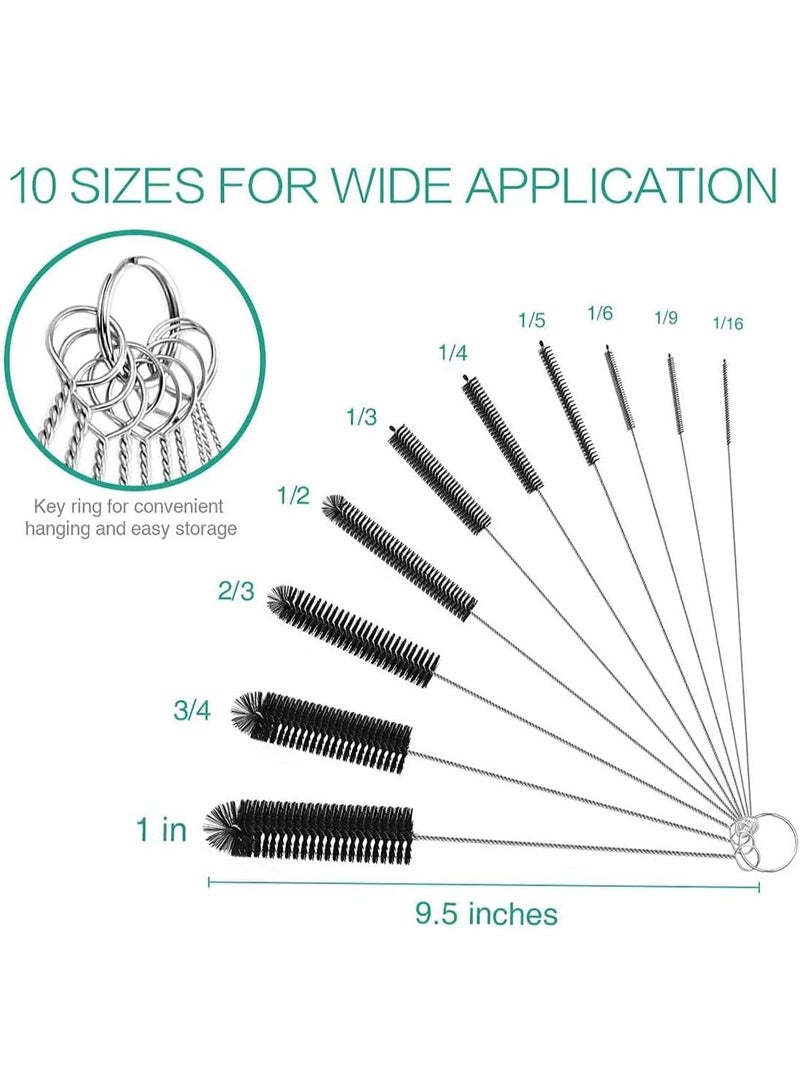 TYCOM Cleaning Brush for Bottle Tube Nozzle Stainless steel multi purpose Nylon Pipe Drinking Straws Cleaning Brush Set for Jewelry Keyboard 10pcs Black. - Image 2